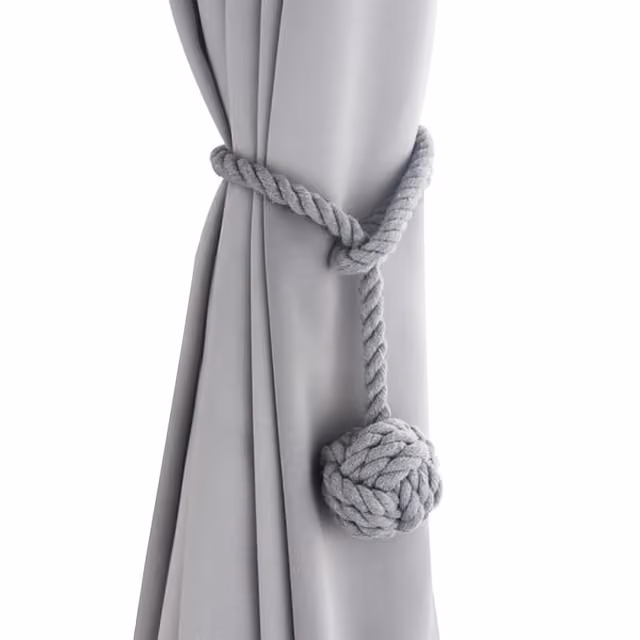 Handgjorda Gardinomtag av Bomullsrep med Boll - 2-pack, Nordisk Stil Grey