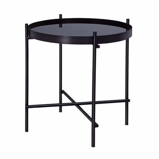 WOMO-DESIGN runt sidobord i svart metall med glasskiva ø43 x 45 cm stilrent