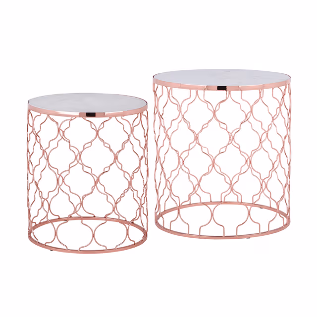 WOMO-DESIGN soffbord 2 pack phoenix vit marmor/koppar ø40/45 cm handgjorda