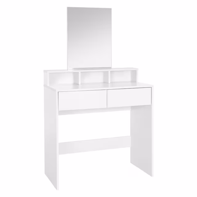 Sminkbord med rektangulär spegel 80x40x140 cm Vit ML-Design