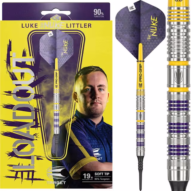 Target Darts Luke Littler Loadout mjukspetsdartpilar (90 % volfram, 19 g, 2024)