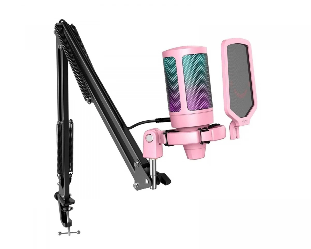 Fifine Mikrofon Bundle A6T AMPLIGAME USB Gaming Mikrofon RGB - Rosa