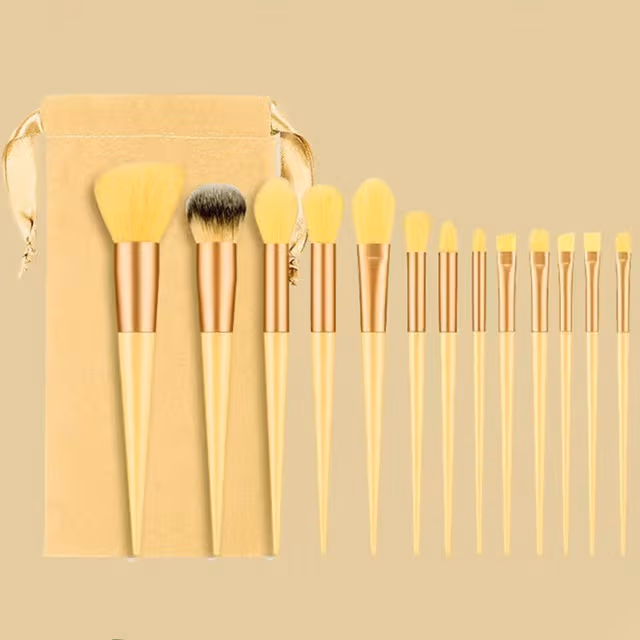13 st Makeup Brush Set Kosmetiska borstar Soft Fiber Foundation Kontur - Gul
