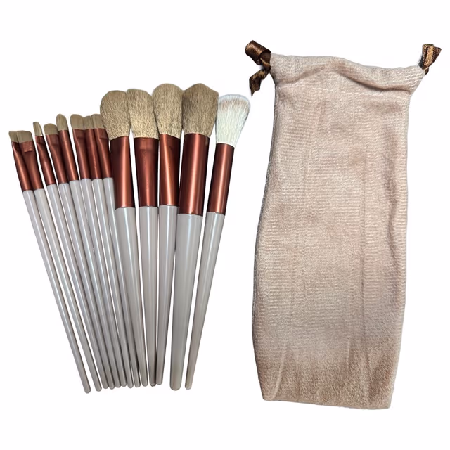 13 st Makeup Brush Set Borstar Foundation Kontur Blandning sammetspåse - Aprikos