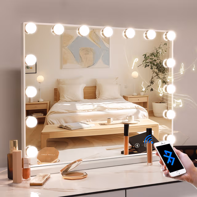 VANITII Hollywood-skådespelerspegel med belysning Bluetooth bord eller väggmonterad metall vit 58x46 cm