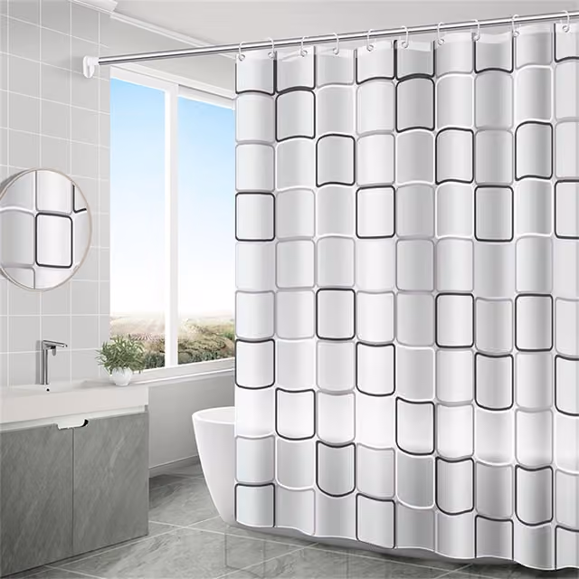 Duschdraperi 180 x 200 cm vattentätt mögelresistent badrumsdraperi – Rutigt