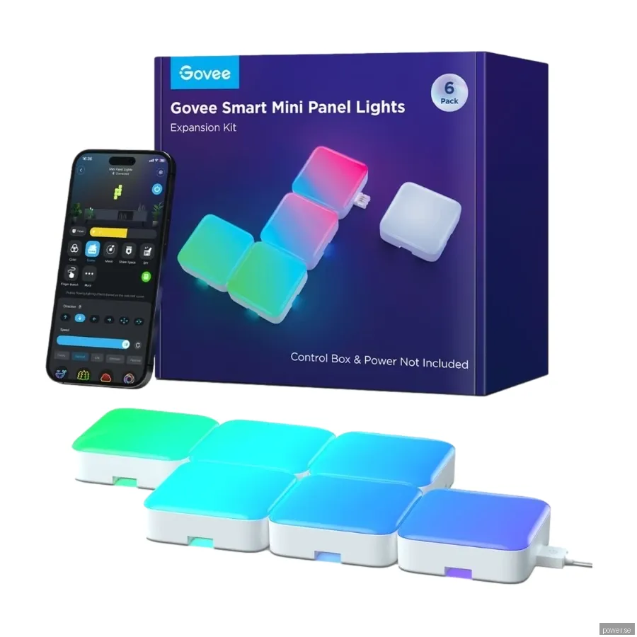 Govee Smart Mini Panel Lights förlängningssats, 6 st
