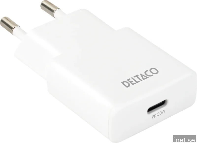 Deltaco 30W USB-C Väggladdare - Slim White