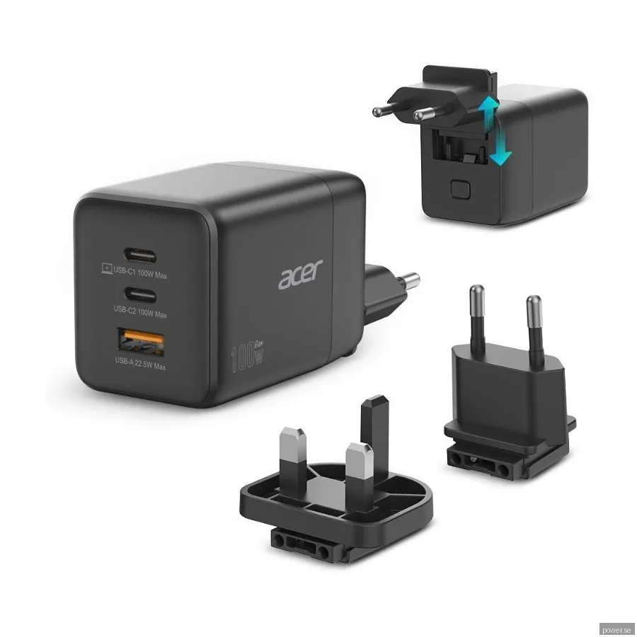 Acer power adapter - PPS and GaN technology - USB 2 x USB-C - 100 Watt