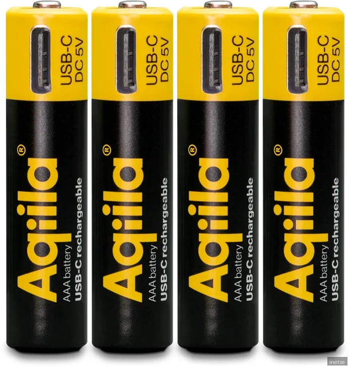 Aqiila USB-C Rechargeable Battery, AAA, 600 mAh, 4-pack