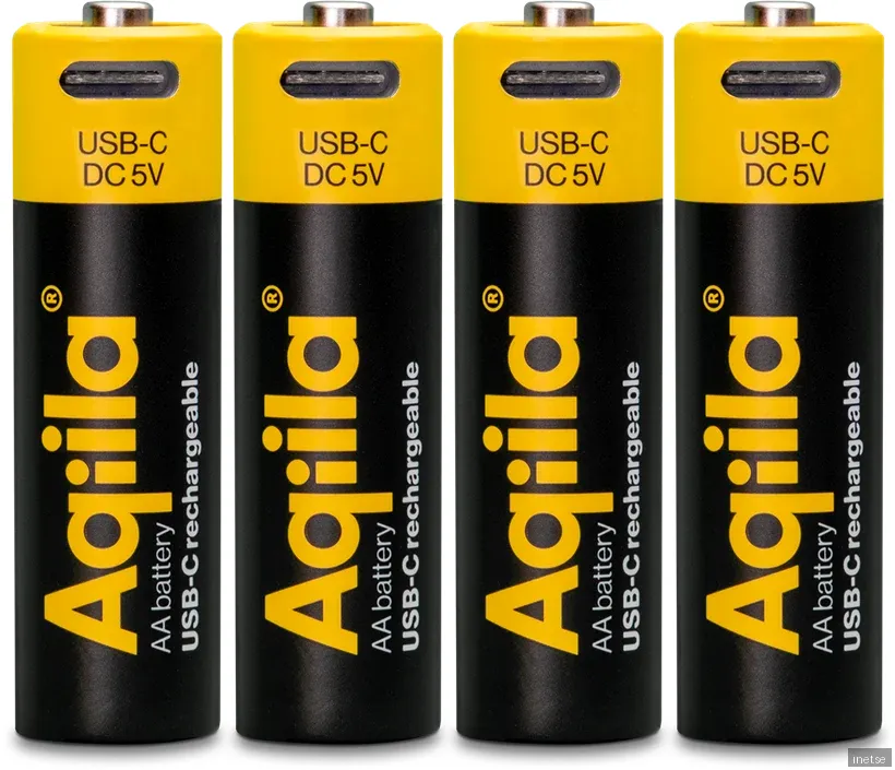 Aqiila USB-C Rechargeable Battery, AA, 2000 mAh, 4-pack