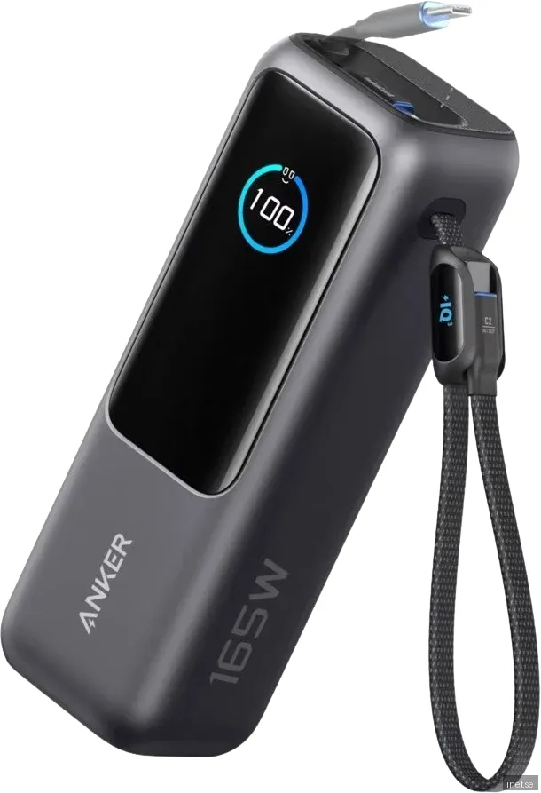 Anker Powerbank 25K 165W med inbyggd USB-C-kabel PowerBank - Svart - 25000 mAh