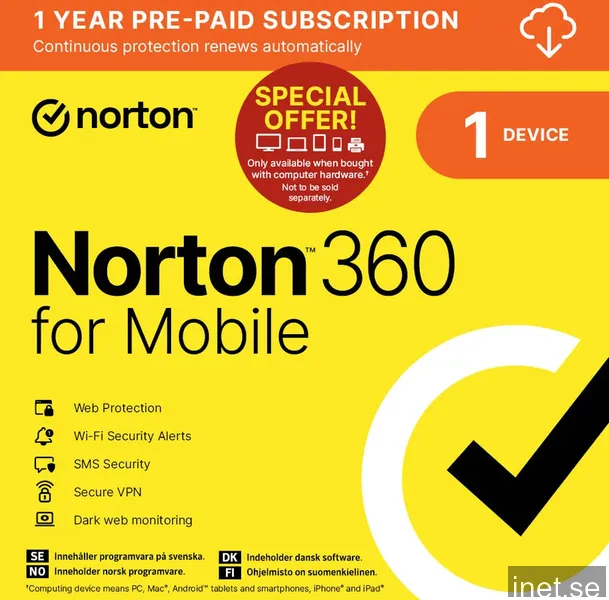 Norton 360 Mobile 1 enhet 12 månader - Vid köp av mobil