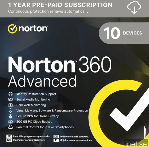 Norton 360 Advanced 200GB 10 enheter 12 månader