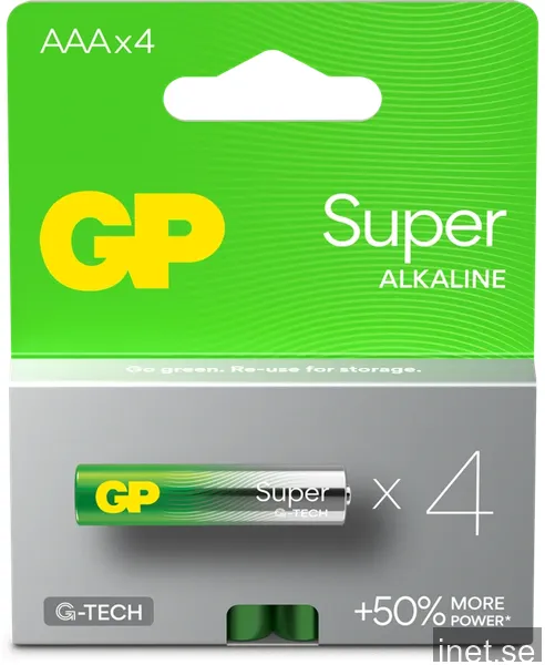 GP Super Alkaline Battery, Size AAA, 24A/LR03, 1.5V, 4-pack