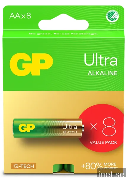 GP Ultra Alkaline Battery, Size AA, 15AU/LR6, 1.5V, 8-pack