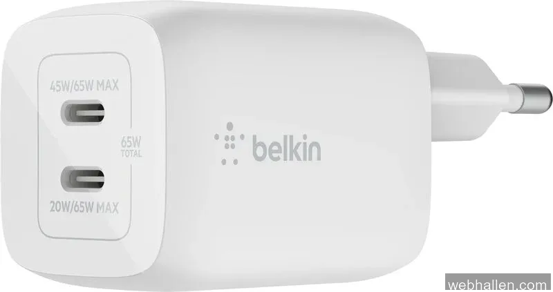 Belkin BoostCharge Pro Dual USB-C GaN Wall Charger with PPS 65W - White