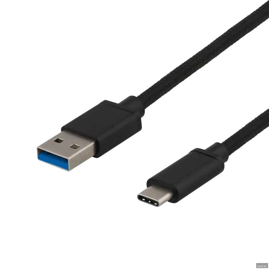 DELTACO USB 3.1-kabel A-C Svart 1m Tyg