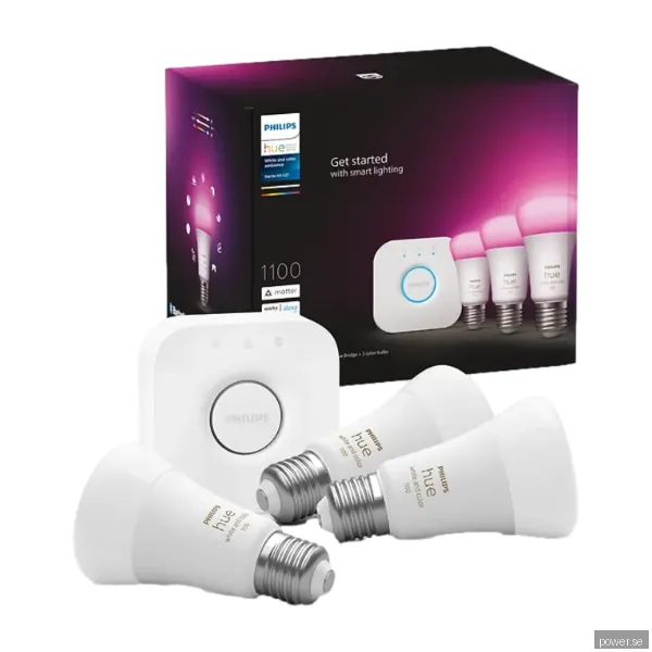 Philips Hue Color A60 E27 1100 Lumen - Startpaket Med 3 Ljuskällor