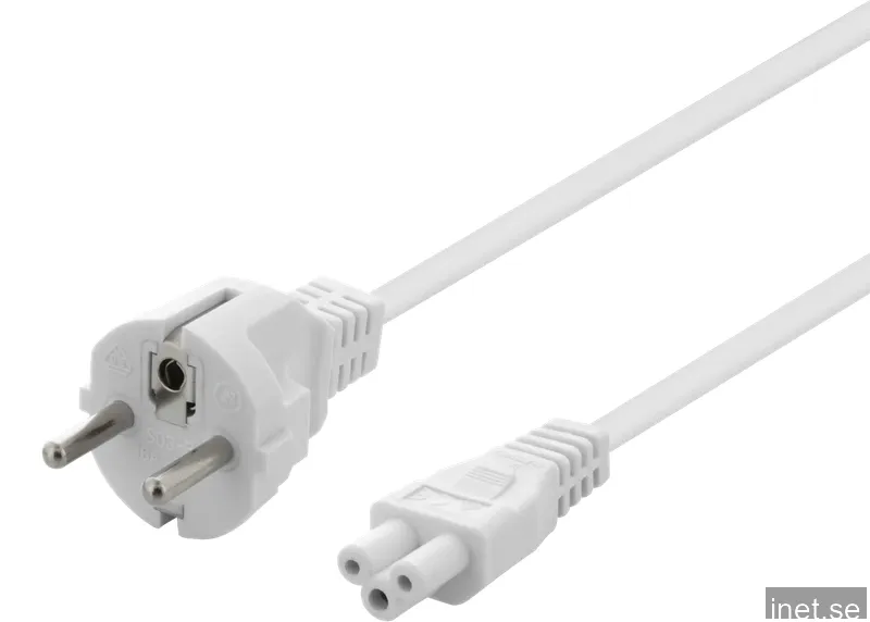 DELTACO Strömkabel C5 Rak CEE 7/7 till 3-polig Vit 1m