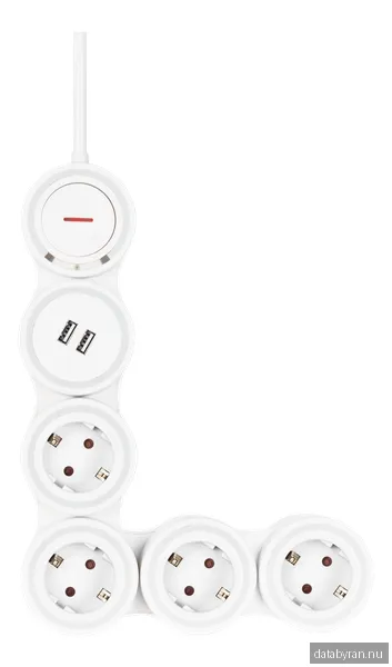 DELTACO Flexibelt grenuttag med 4 kontakter, 1,4m, 16A 3500W, 2x USB-A