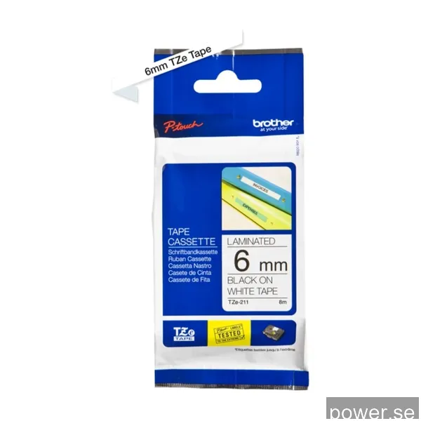 Brother TZE211 - black on white Roll (0.6 cm x 8 m)