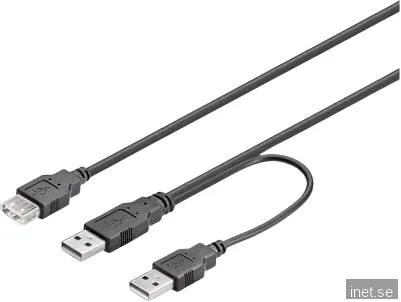 DELTACO USB 2.0 strömkabel 2xA-ha-1x A-ho, 0,3m
