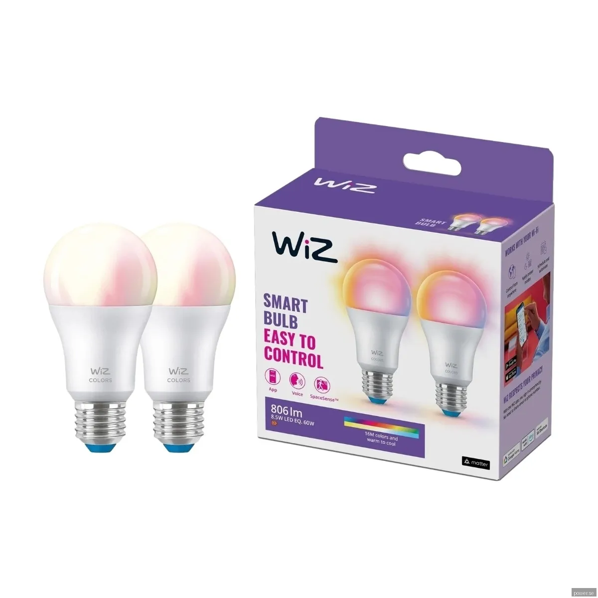 WiZ Wi-Fi RGB 60W A60 E27 - 2 pack