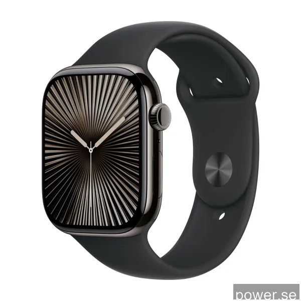 Apple Watch Series 10 GPS + Cell 46 mm skiffer titan, svart sportband - M/L