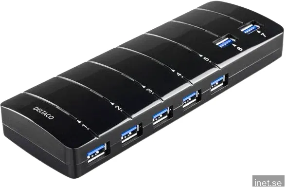 DELTACO USB 3.1-adapter 7 portar Svart