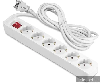 ON Grenuttag x6 uttag med Brytare / 3m - Vit