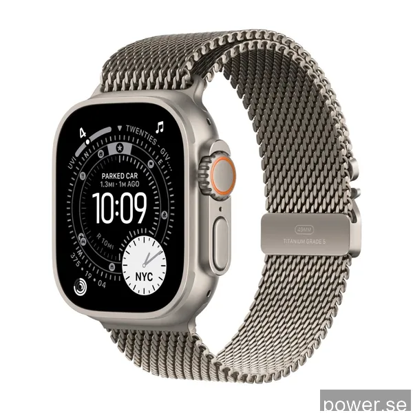 Apple Watch Ultra 3 GPS + Cellular 49mm Naturlig Titanboett med Naturlig Milanesisk loop - Small