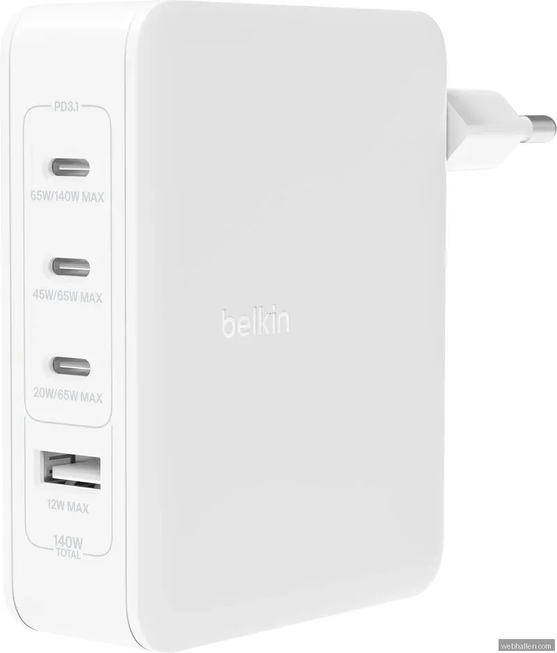 Belkin BoostCharge Pro power adapter - GaN technology - USB 3 x USB-C - 140 Watt