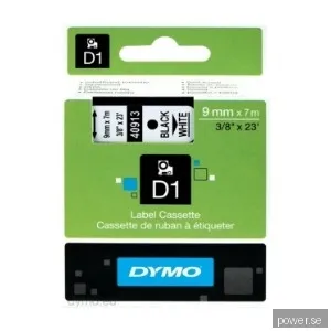 Dymo Tejp D1 9 mm X 7 M, svart/vit