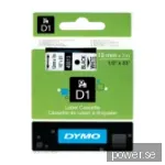 Dymo Tejp D1 12 mm X 7 M, svart/vit