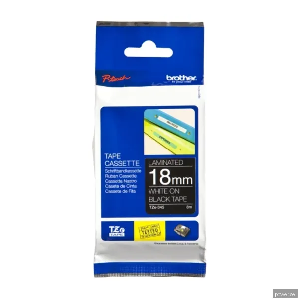 Brother TZE345 - White On Black - Roll (1.8 cm x 8 m)