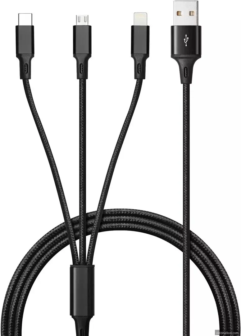 Andersson 3 in 1 Braided USB Cable 1M 2,4A Black
