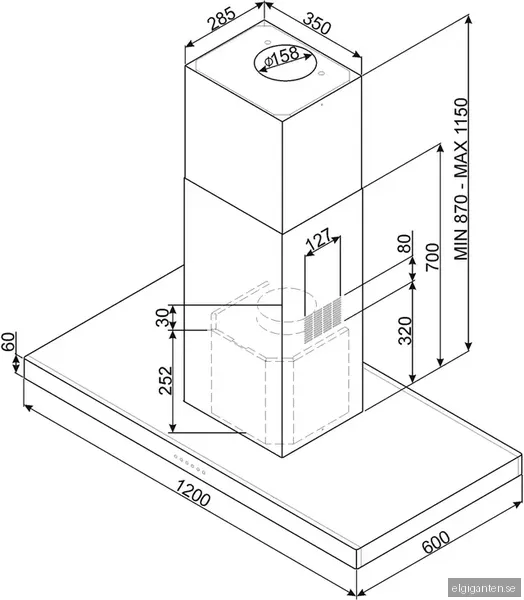 Smeg Serie Neutral Frihängande Köksfläkt KI120XE (rostfri 120cm)