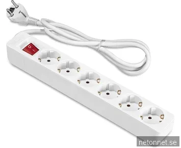 ON Grenuttag x6 uttag med Brytare / 1,5m - Vit