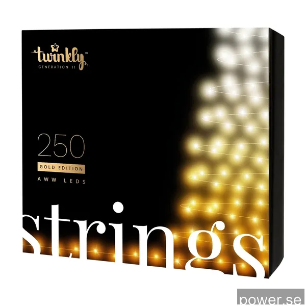 Twinkly Strings – 250 App-Controlled Warm to Cool White LEDs. 20 Meters. Black Wire.