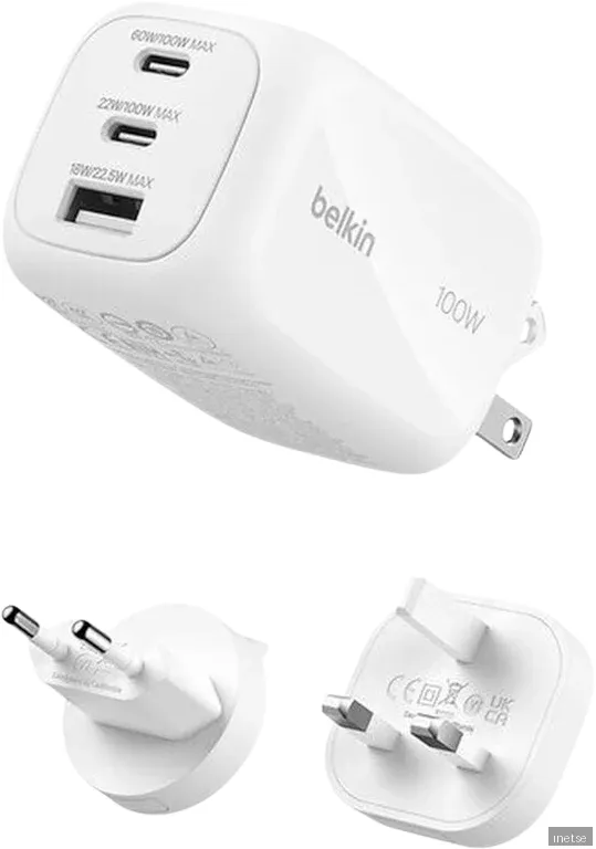 Belkin BoostCharge Pro GaN 100W väggladdare + reseadapter