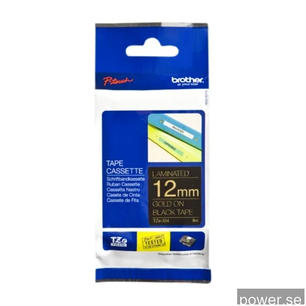 Brother TZE334 - Gold On Black - Roll (1.2 cm x 8 m) 1 cassette(s)