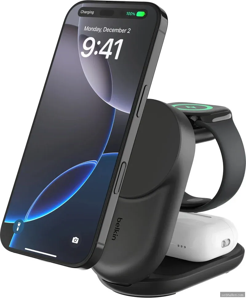 Belkin 25W Qi2 3-i-1 magnetisk laddare (svart)