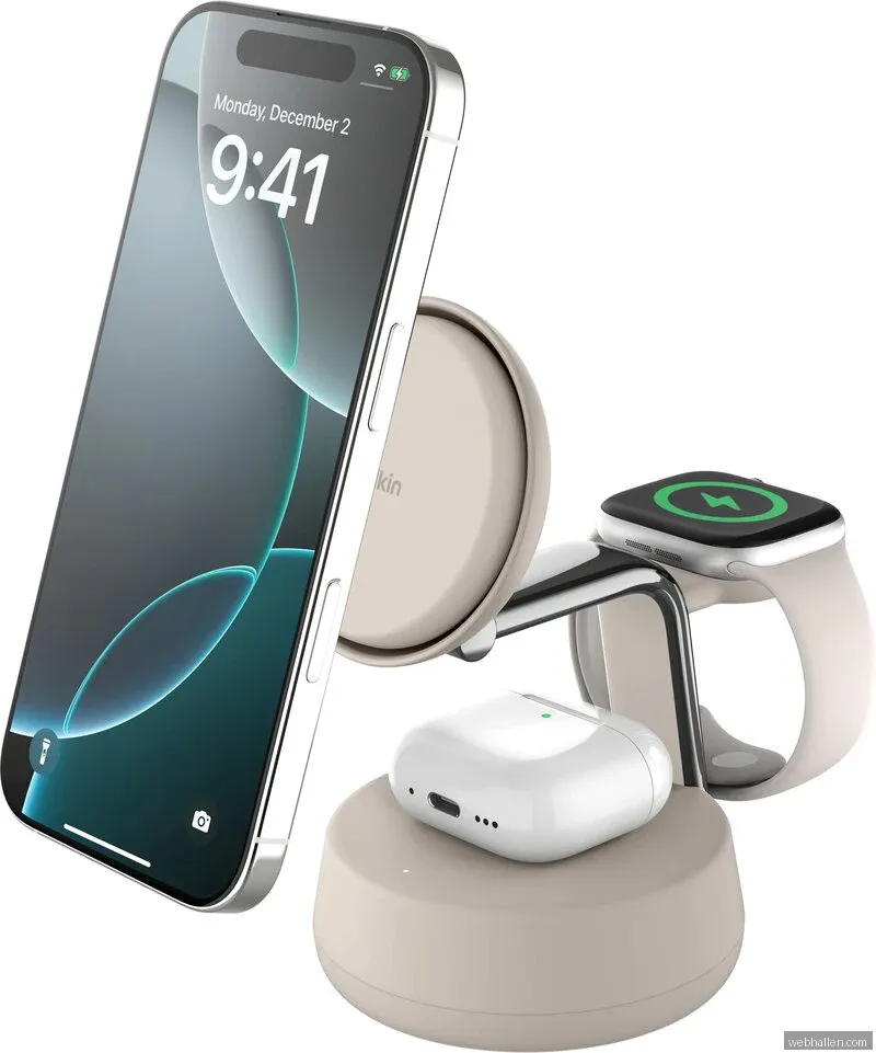 Belkin 3-i-1 Qi2 25W trådlös laddare (sand)