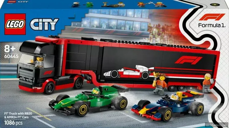 LEGO City F1 lastbil med RB20 och AMR24 F1-bilar 60445