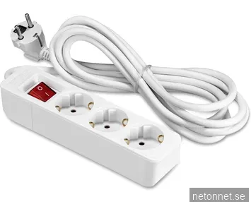 ON Grenuttag x3 uttag med Brytare / 3m - Vit