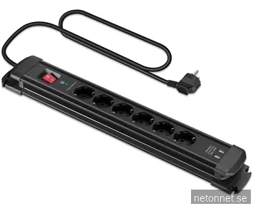 Andersson Grenuttag med Överspänningsskydd x6 uttag / 2xUSB-A (12000A) - 1,5m