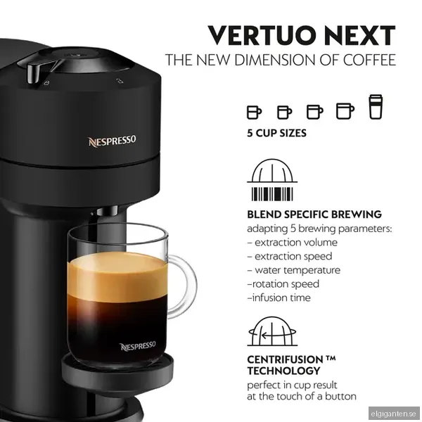 Nespresso Vertuo Next kapselmaskin By Delonghi, mattsvart