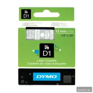 Dymo D1 - Standardpolyesteretiketter - vit På, transparent - 12MM X 7m