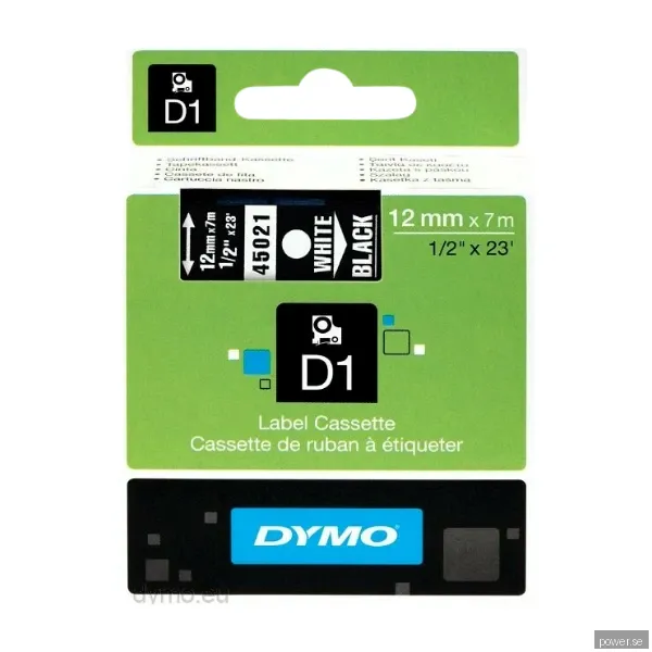 Dymo D1 - Standardpolyesteretiketter - vit På, svart - 12MM X 7m